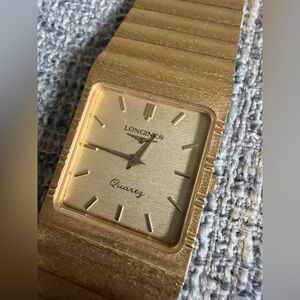 Vintage Longines Gold Tone Integrated Bracelet Dress Watch Square Dial Quartz